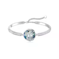 TOUPOP Sterling Silver Blue Crystal M Letter Bangle Bracelet-undefined