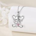 wholesale 925 Sterling Silver Elephant Pink Heart Charm Pendant Necklace Animal Gifts for Women-0-2