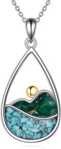 wholesale 925 Sterling Silver Turquoise & Malachite Wave Pendant Necklaces with Gold Plated Citrine Stone s for Women Girls Mother's Day Gift Ideas-0-0