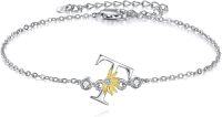 wholesale 925 Sterling Silver Sunflower Initial Alphabet Script Letter Bracelet for Women Girls-Initial T