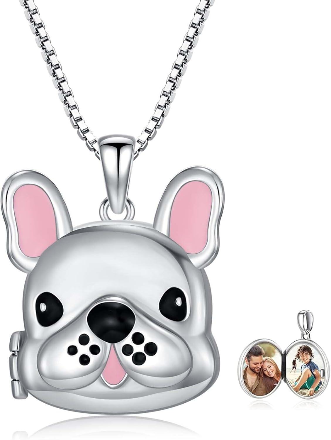 925 Sterling Silver French Bulldog Photo Locket Pendant Necklace for Women Girls Gifts Jewelry-0-0