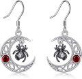 wholesale 925 Sterling Silver Spider Moon Drop Earrings with Red Crystal Accents-0-0