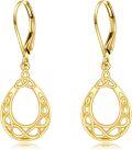 wholesale 10K Gold Celtic Knot Teardrop Leverback Dangle Earrings - Irish for Her-0-1