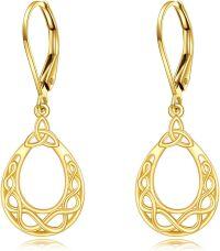 wholesale 10K Gold Celtic Knot Teardrop Leverback Earrings - Irish for Her-I Style-Celtic Earrings