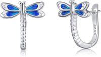 wholesale 925 Sterling Silver Blue Dragonfly Huggie Hoop Earrings for Women Girls Gifts-Dragonfly