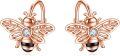 wholesale Gold 925 Sterling Silver Honeybee Flower Stud Earrings with Crystal Accents-0-6