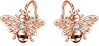 wholesale Gold 925 Sterling Silver Honeybee Flower Stud Earrings with Crystal Accents-Bee earrings rose gold