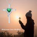 wholesale 925 Sterling Silver Emerald May Birthstone Heart Cross Necklace for Women-0-3
