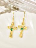 wholesale 925 Sterling Silver Emerald Green Stone Claddagh Cross Drop Earrings-0-1
