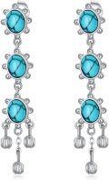 wholesale Sterling Silver Turquoise Beaded Stud Earrings with Southwest Dangle & Flower Filigree Design-0-0