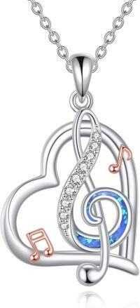wholesale 925 Sterling Silver Blue Opal Musical Notes & Hearts Pendant Necklaces for Women-Music Note