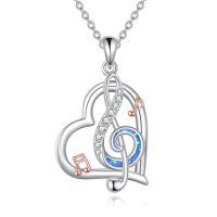wholesale 925 Sterling Silver Heart Music Note Pendant Necklace With Cubic Zirconia And Opal-Music Note