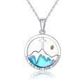 wholesale 925 Sterling Silver Cross & Mountain Pendant Necklaces for Women - Religious Gifts with Blue Enamel and Brown Stone Charm-0-0
