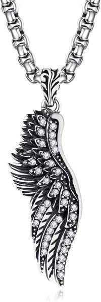 wholesale 925 Sterling Silver Angel Wing Pendant on Rolo Chain for Men - 24 Length-Wing (Stone)