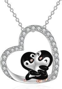 wholesale 925 Sterling Silver Heart-Shaped Penguin Pendant Necklace - Cute Animal  for Her-Penguin Necklace