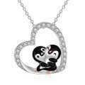 wholesale 925 Sterling Silver Enamelled Pendants For Women Heart Shaped Pendant With Two Cute Penguins-0-0