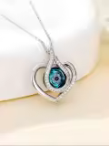 TOUPOP Sterling Silver Blue Evil Eye Heart Pendant Necklace-0-2