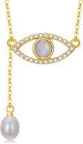 wholesale 14K Gold Moonstone Evil Eye Pearl Pendant Necklace for Women-0-0