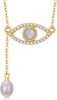 wholesale 14K Gold Moonstone Evil Eye Pearl Pendant Necklace for Women-Evil Eye