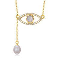 wholesale 14k Gold Eye Necklace With Moonstone And Pearls-Evil Eye