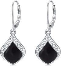 wholesale 925 Sterling Silver Teardrop White Opal Dangle Earrings for Women-Black Onyx