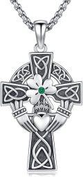 wholesale 925 Sterling Silver Celtic Cross Pendant with Green Emerald and Trinity Knots - Mens Womens Christian Religious s-0-0