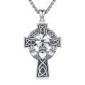 wholesale 925 Sterling Silver Celtic Cross Pendant with Green Emerald and Trinity Knots - Mens Womens Christian Religious s-0-0