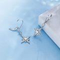 wholesale 925 Sterling Silver Star Shape Cubic Zirconia Leverback Drop Dangle Earrings for Women Girls  4cm Length-0-1