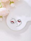 wholesale 925 Sterling Silver Red Mushroom Hoop Earrings with Pink Flower Charm - Christmas & Birthday Gifts for Her-0-4