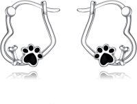 wholesale 925 Sterling Silver Black Paw Print Bone Design Huggie Hoop Earrings for Women Girls  43mm Diameter-Paw Print