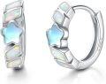 wholesale 925 Sterling Silver Star & Opal Huggie Hoop Earrings for Women - Hypoallergenic Jewelry-0-0