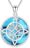 wholesale 925 Sterling Silver Round Celtic Knot Pendant with Blue Stone and Charms Necklace-0-0