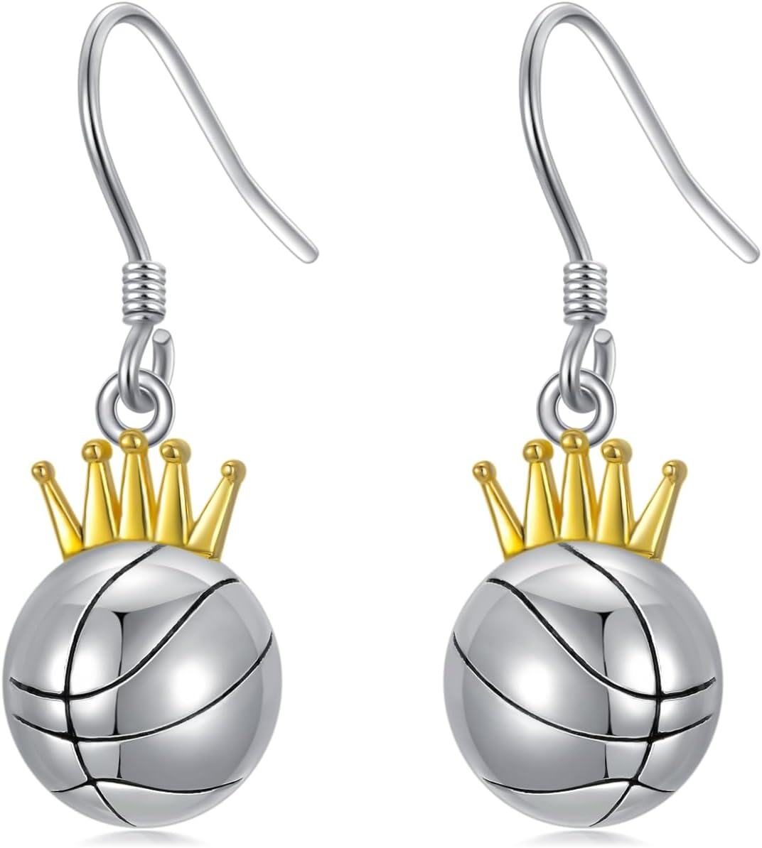  Sterling Silver Sports Earrings for Women Soccer Basketball Volleyball Softball Football Tennis Dangle Jewelry -Basketball