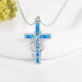 wholesale 925 Sterling Silver Blue Opal Musical Notes & Celtic Knots Cross Pendant Necklace for Women Men  45cm Chain Length-0-3