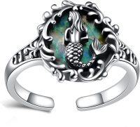 wholesale 925 Sterling Silver Adjustable Mountain Mushroom Mermaid Open Ring for Women Girls-Mermaid