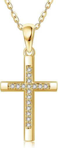 wholesale 14K Solid Gold Cross Pendant Necklace with Zircon for Women, Faith Love Salvation Gift, 0.87g 16-18 Adjustable Chain, Hypoallergenic, No Nickel Lead Cadmium, Birthday Anniversary Present-Cross