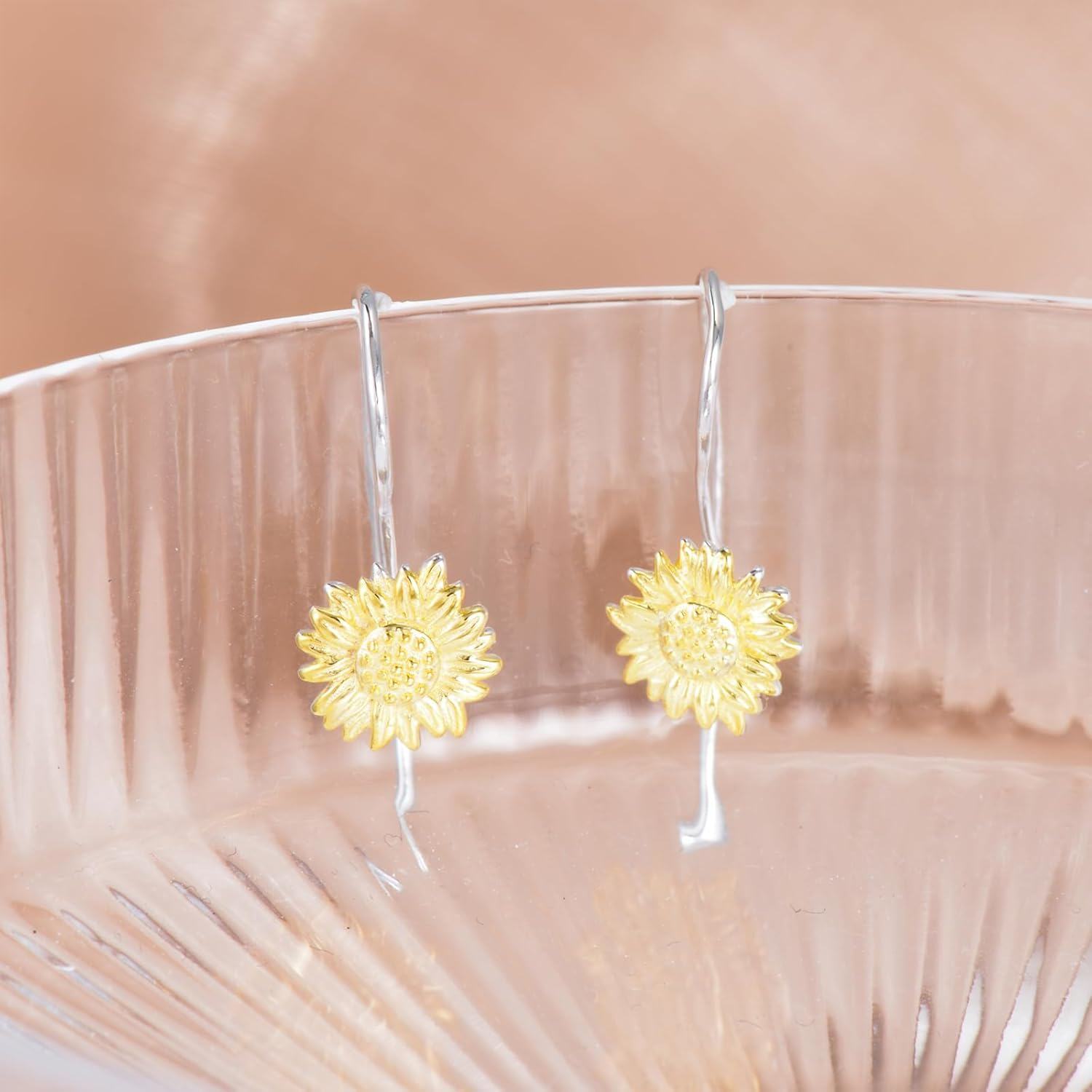 925 Sterling Silver Gold Plated Sunflower Drop Earrings for Women Floral  Ideas-0-4
