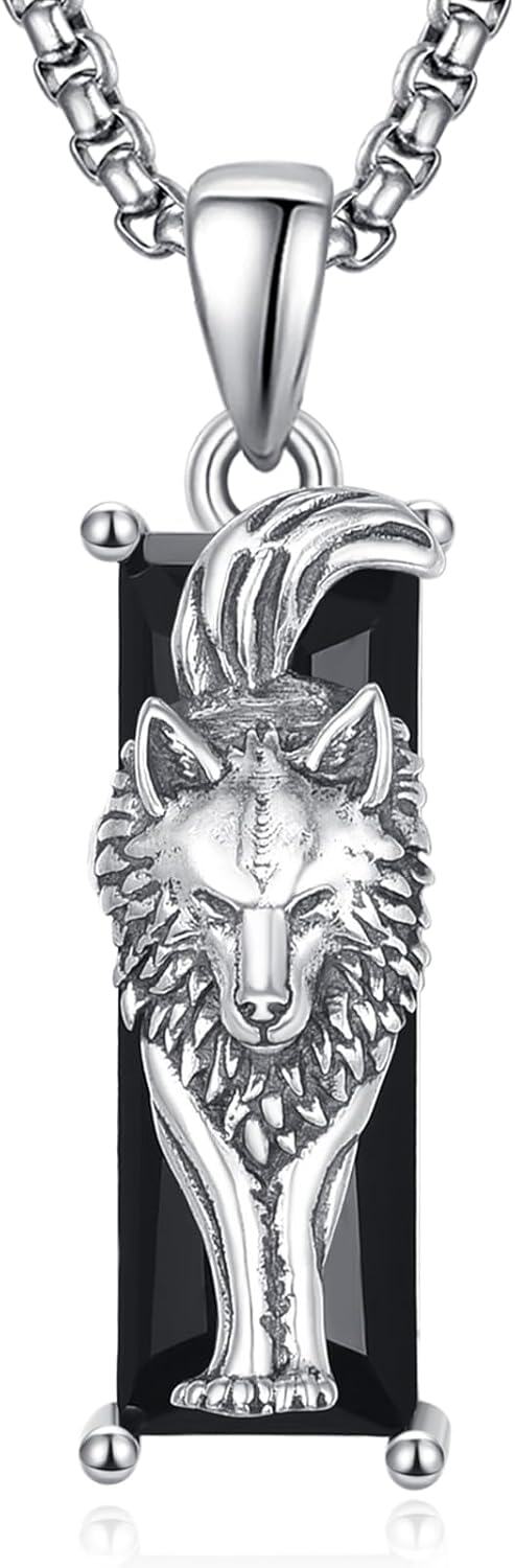 Sterling Silver Black Crystal Wolf Tiger Lion Dog Spider Eagle Scorpion Necklace-0-0