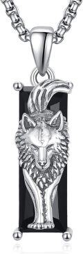 wholesale 925 Sterling Silver Black Crystal Wolf Pendant Necklace-0-0