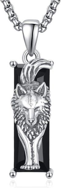 wholesale 925 Sterling Silver Black Crystal Wolf Pendant Necklace-Wolf