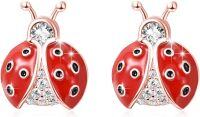 wholesale 925 Sterling Silver Red Enamel and CZ Ladybug Stud Earrings for Women-Rose Gold