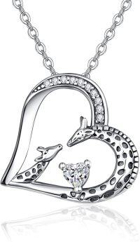 wholesale Sterling Silver Giraffe Birthstone Heart Pendant Necklace-04-Apr-Lab Created Diamond