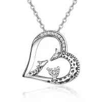 wholesale 925 Sterling Silver Giraffe Birthstone Heart Pendant Necklace-04-Apr-Lab Created Diamond