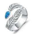 wholesale 925 Sterling Silver Feather Ring With Turquoise Stone-0-0
