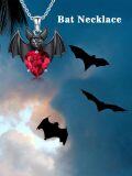 wholesale 925 Sterling Silver Red Heart Gothic Bat Skull Pendant Necklace-0-4