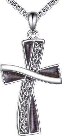 wholesale 925 Sterling Silver and Wooden Inlay Celtic Knot Cross Pendant Necklace for Men Women Christian Gifts-Celtic Knot Cross