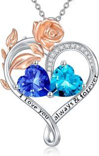 wholesale Sterling Silver Rose Quartz Heart Birthstone Necklace for Women Valentine s Day Gift-09-12-Sep-Dec Birthstones