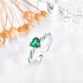 wholesale 925 Sterling Silver Heart Shaped Green Zircon Ring-0-1