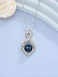 wholesale 925 Sterling Silver Infinity Pendant with Black Pearl and Cubic Zirconia for Women-0-1