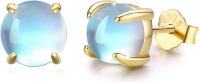 wholesale 925 Sterling Silver Round Blue Opalite Stud Earrings for Sensitive Ears-C-Gold 6.0 Millimeters
